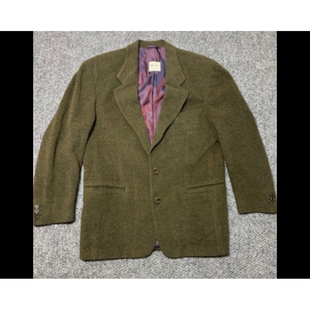 HUGO BOSS Wool Tweed‎ Olive Blazer Two-Button Notch Lapel Purple Lining